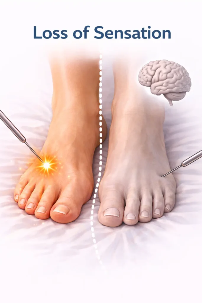 nerve damage  sign, Loss of sensation