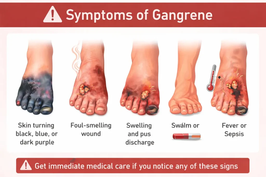 Gangrene symptoms and warning signs chart