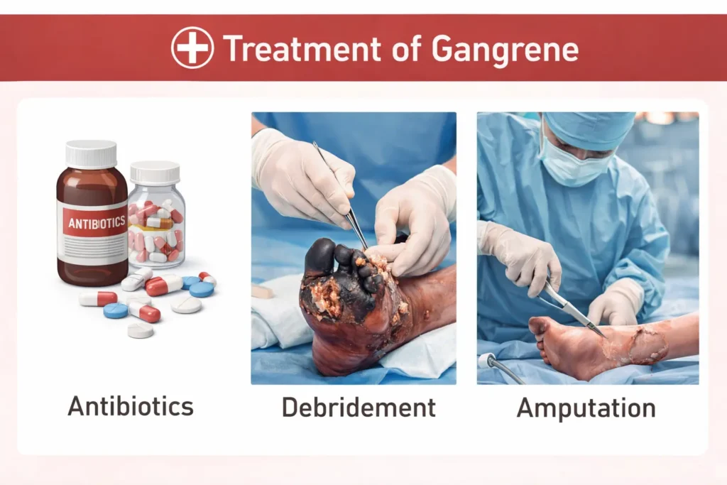Gangrene Treatment with surgical wound care in hospital